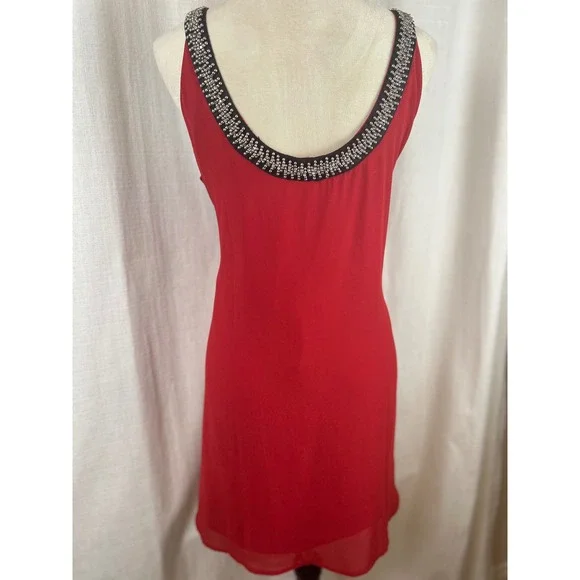 Ya Los Angeles Red Embellished Neckline Sleeveless Sheath Dress Women's Size L